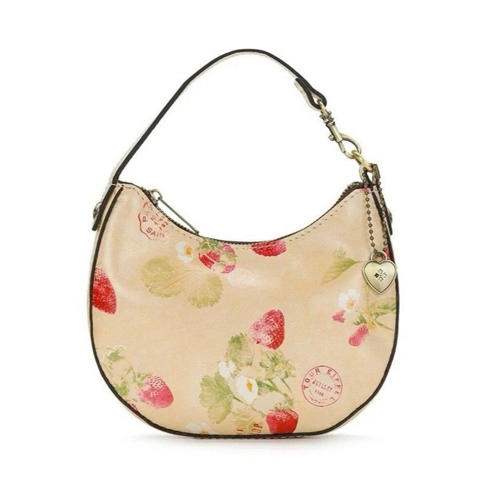 Patricia Nash Women’s Beige Small Crescent Shoulder Bag, Strawberry Print, Zip